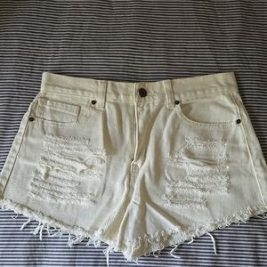 Forever 21 Cream Distressed Denim Shorts